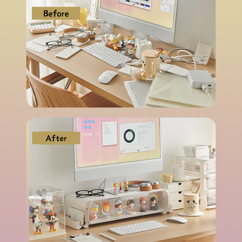 Adjustable Monitor Riser Figurine Display Drawer