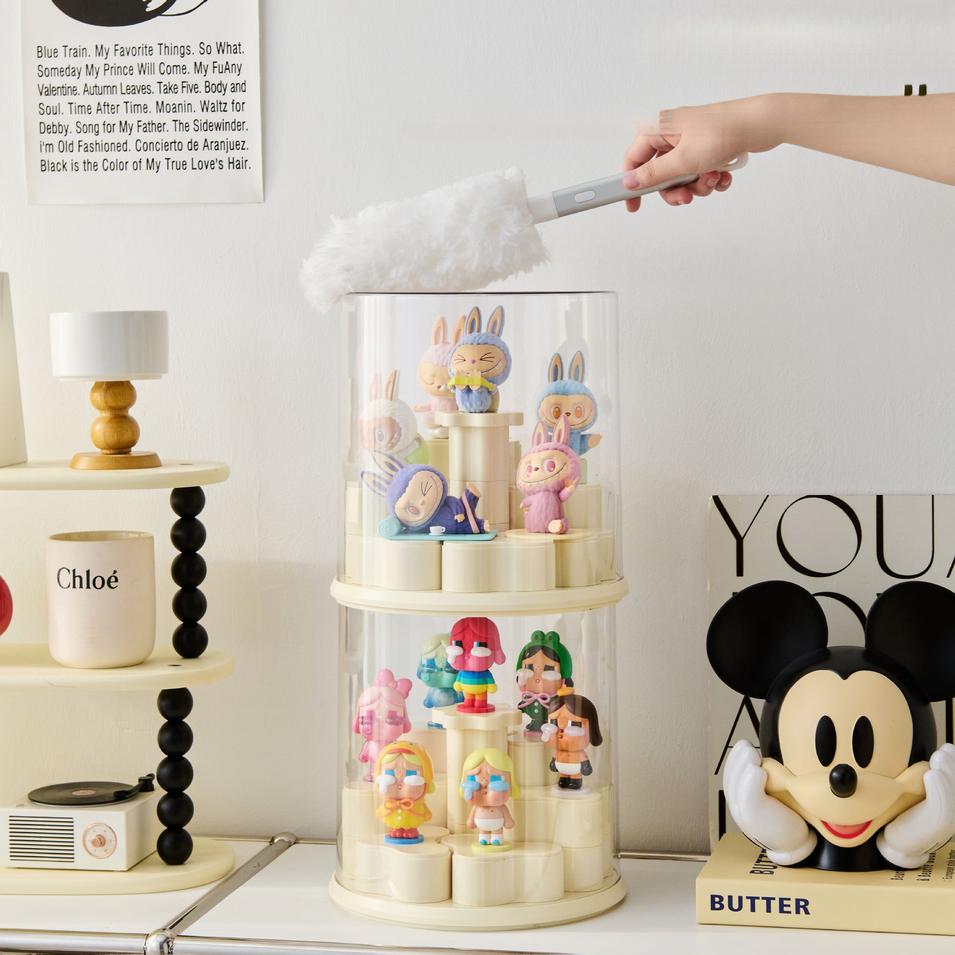 Acrylic Rotating Figurine Display Box with Customizable Base