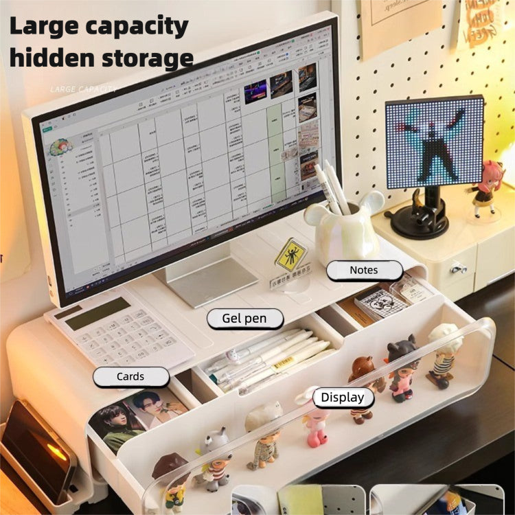 Adjustable Monitor Riser Figurine Display Drawer