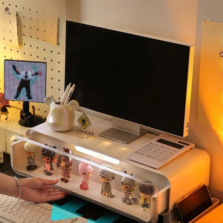 Adjustable Monitor Riser Figurine Display Drawer