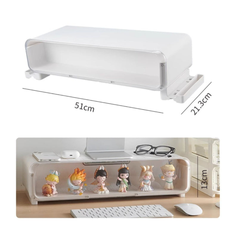 Adjustable Monitor Riser Figurine Display Drawer