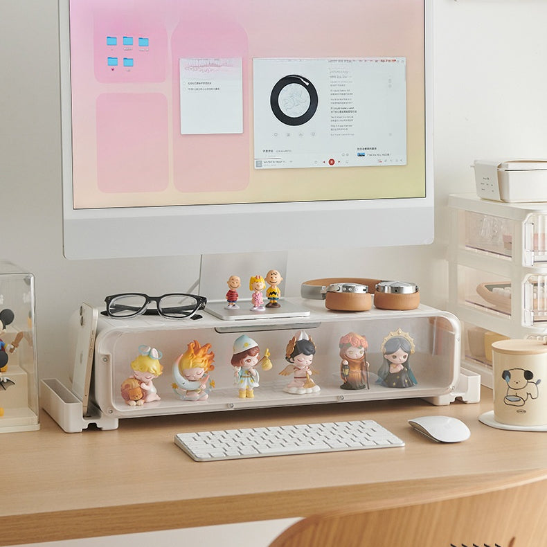 Adjustable Monitor Riser Figurine Display Drawer