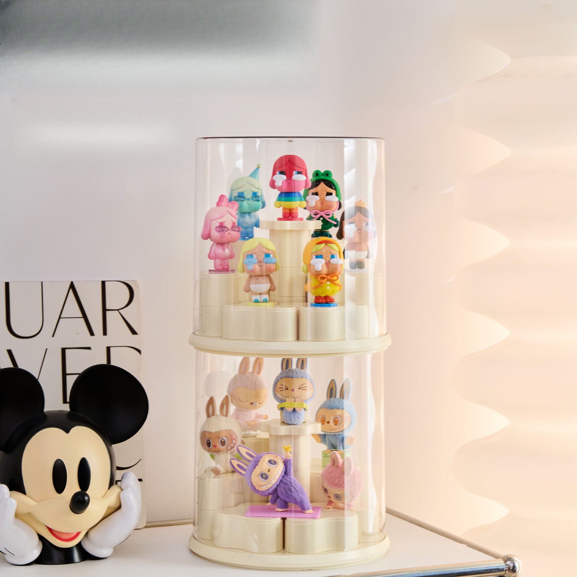 Acrylic Rotating Figurine Display Box with Customizable Base